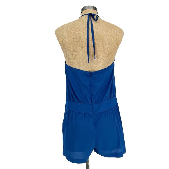 Bebe Borderline Cowl Neck Halter Romper size Small Cobalt Blue - Picture 4 of 11